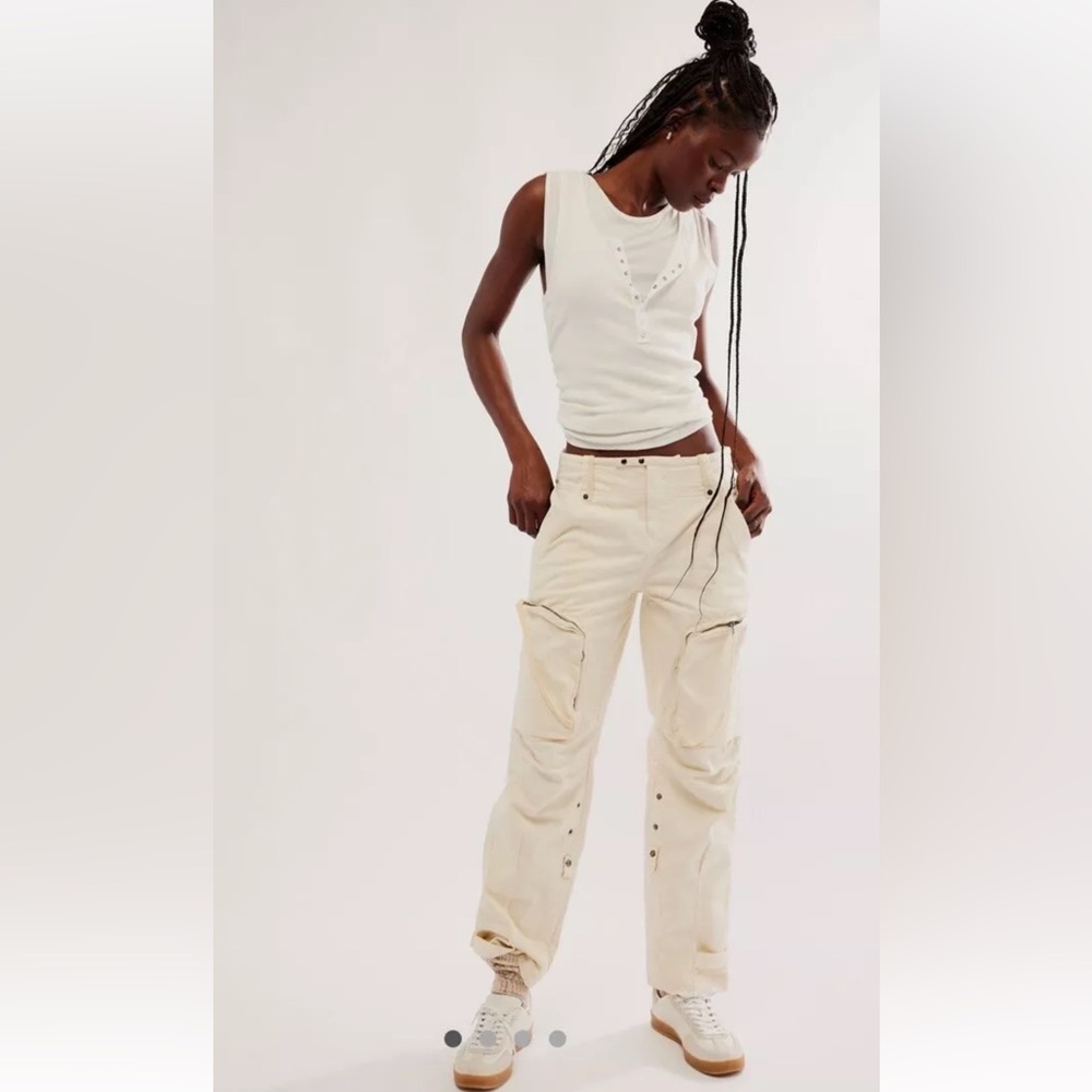 Free People Can't Compare Slouch Pants Cargo Zipper Pockets Ivory Tofu